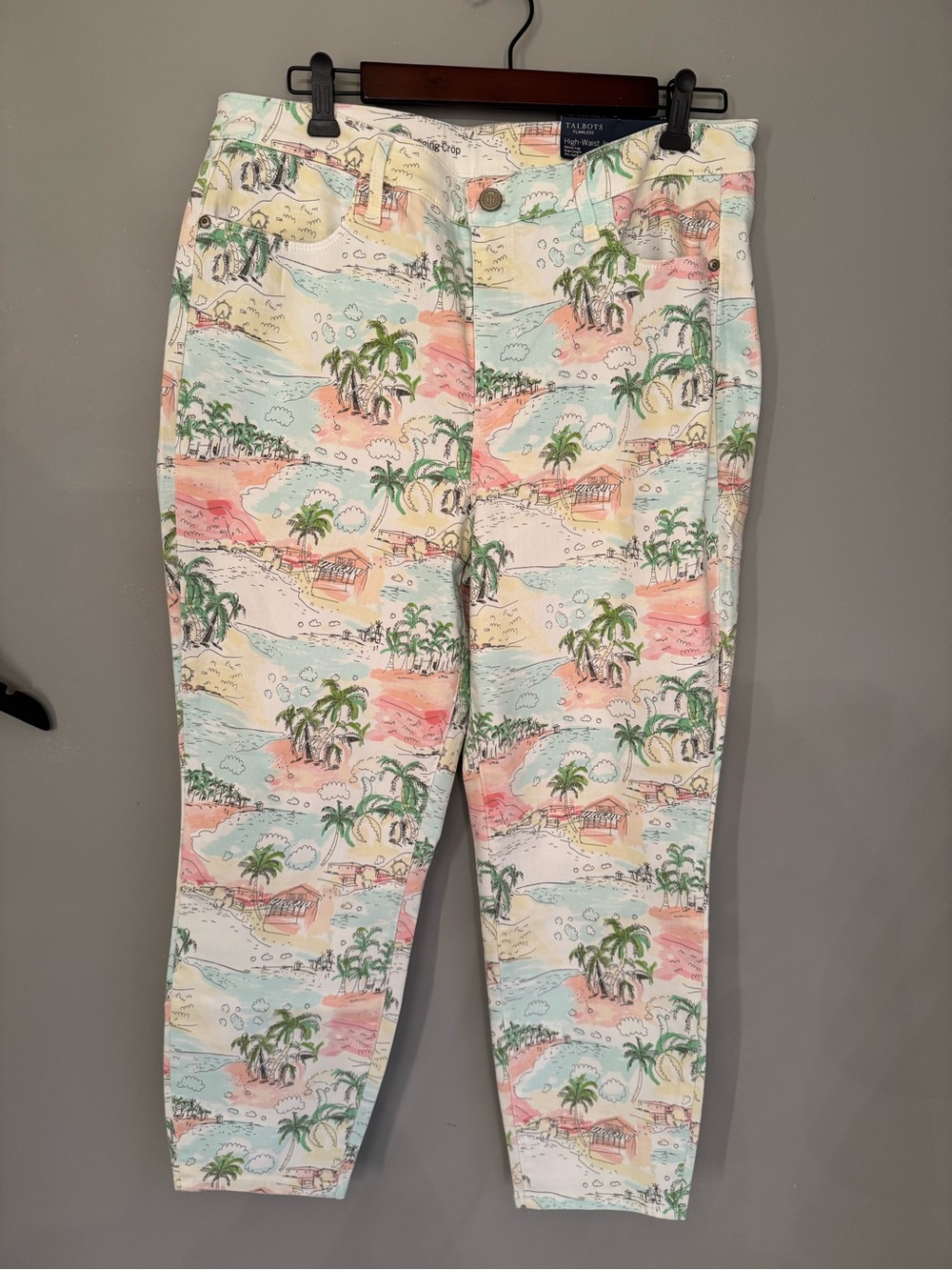 Talbots Cream Pastel Tropical High-Waist Jegging Crop Sz 14